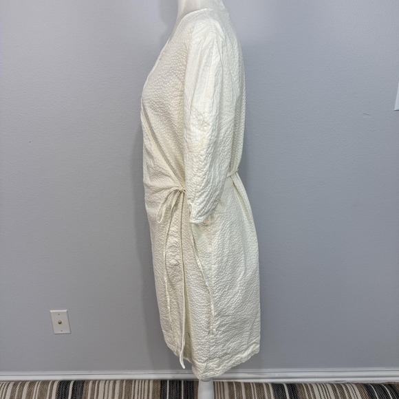 Everlane Dress Women's 10 Bone Seersucker Wrap V Neck Balloon Sleeve Mini - Picture 8 of 14